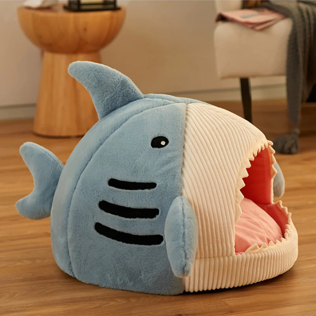 Luxury Plush Shark Pet Bed for Dogs and Cats