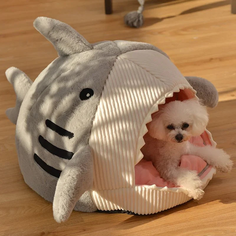 Luxury Plush Shark Pet Bed for Dogs and Cats