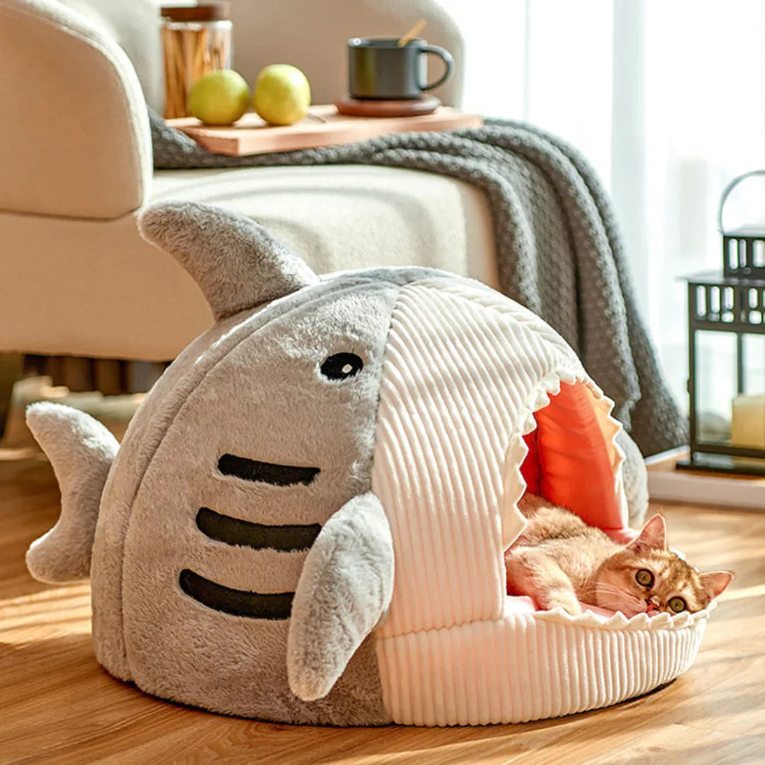 Luxury Plush Shark Pet Bed for Dogs and Cats