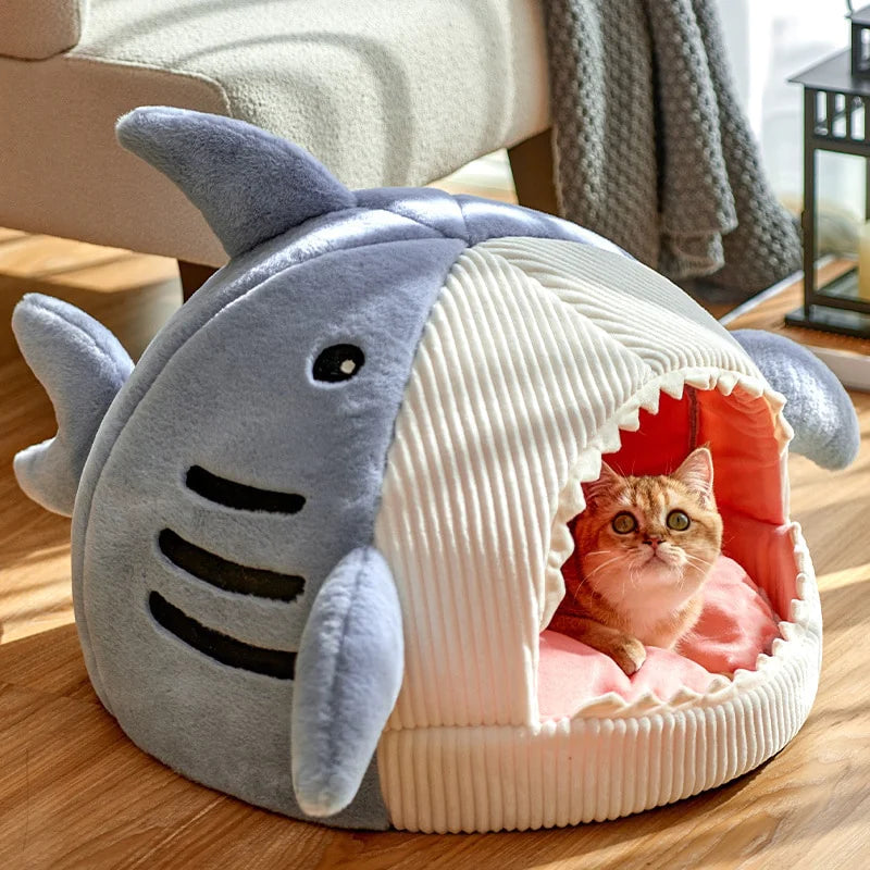 Luxury Plush Shark Pet Bed for Dogs and Cats