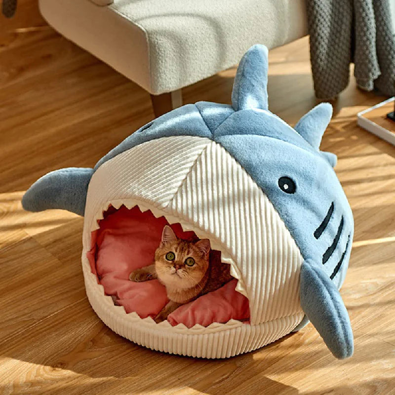 Luxury Plush Shark Pet Bed for Dogs and Cats