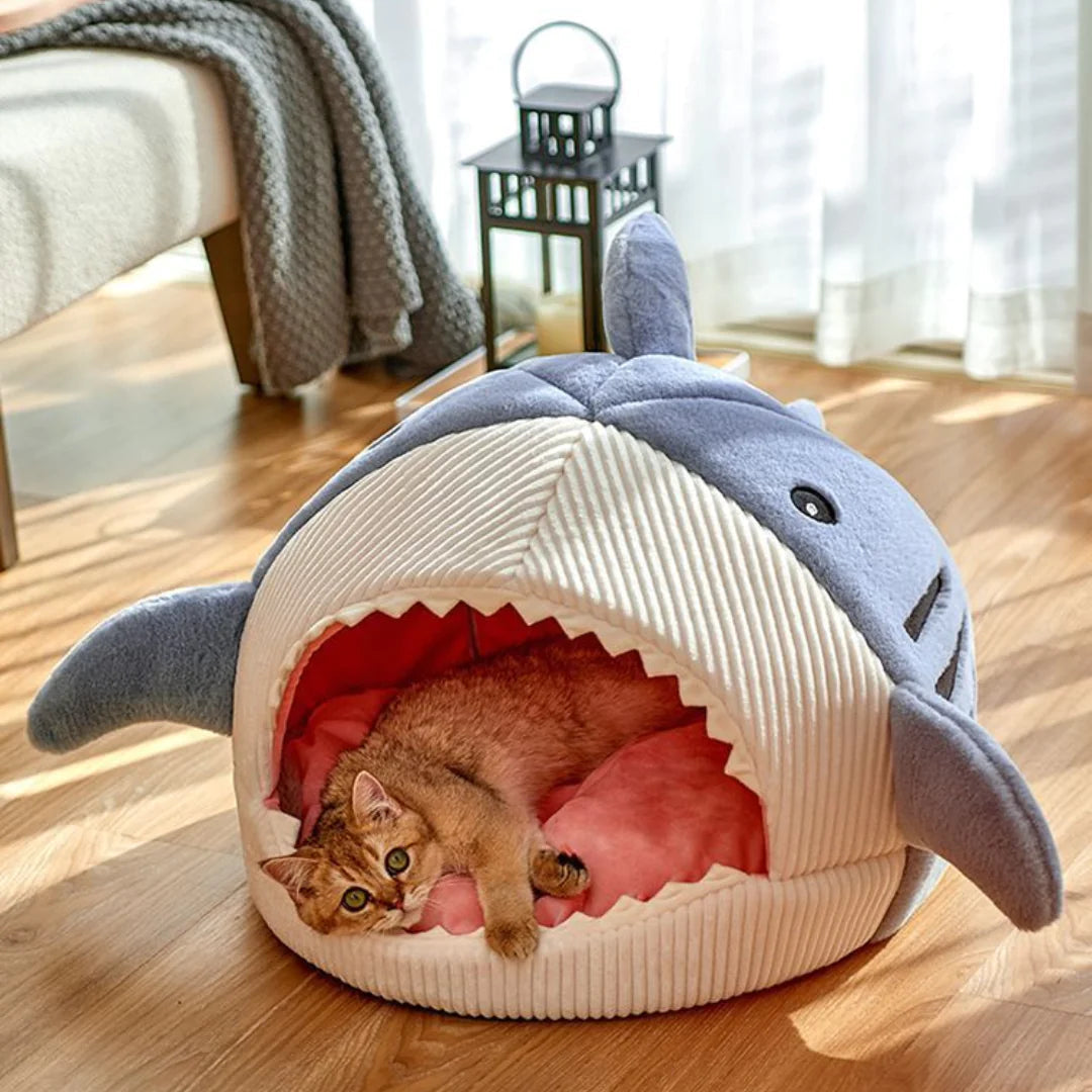 Luxury Plush Shark Pet Bed for Dogs and Cats