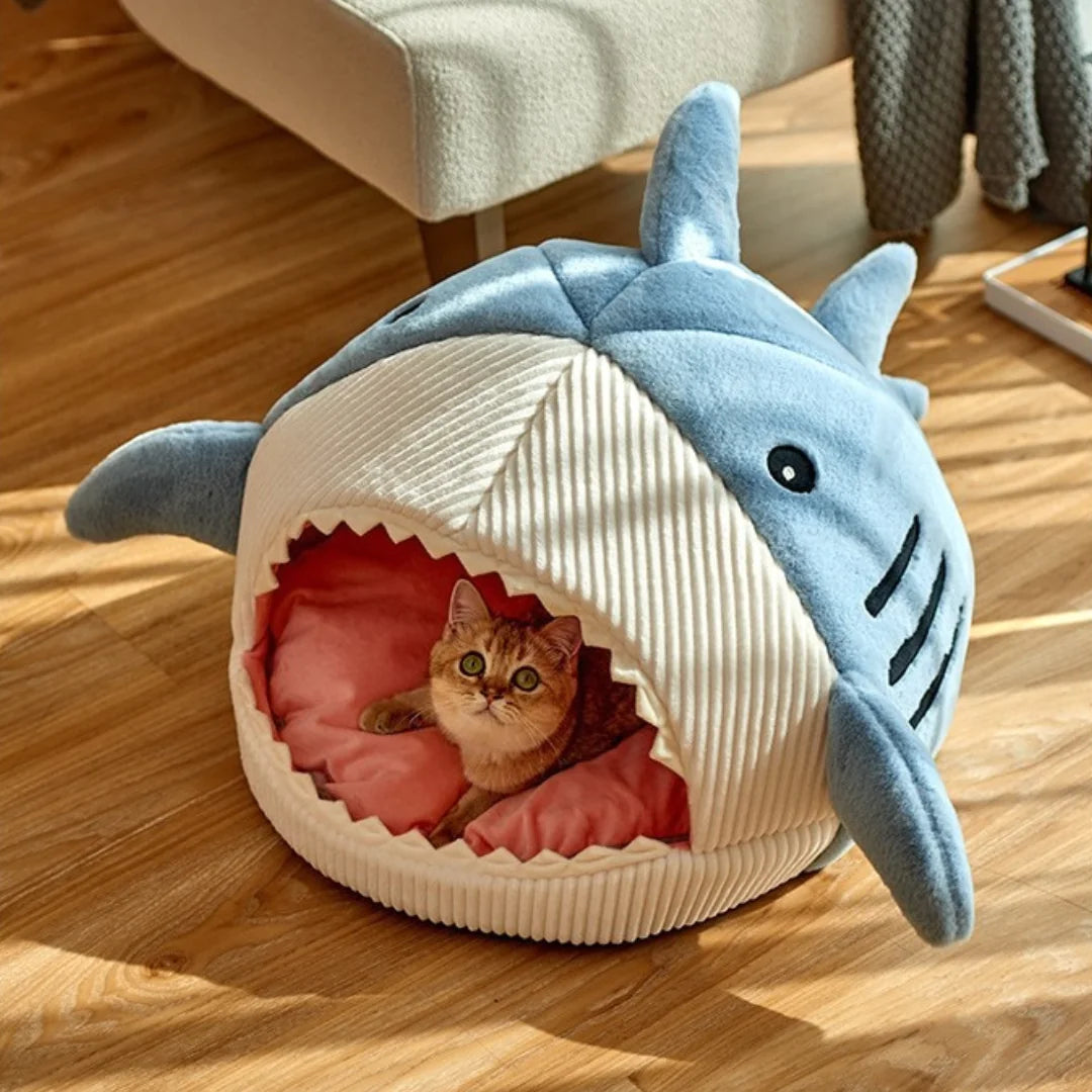 Luxury Plush Shark Pet Bed for Dogs and Cats