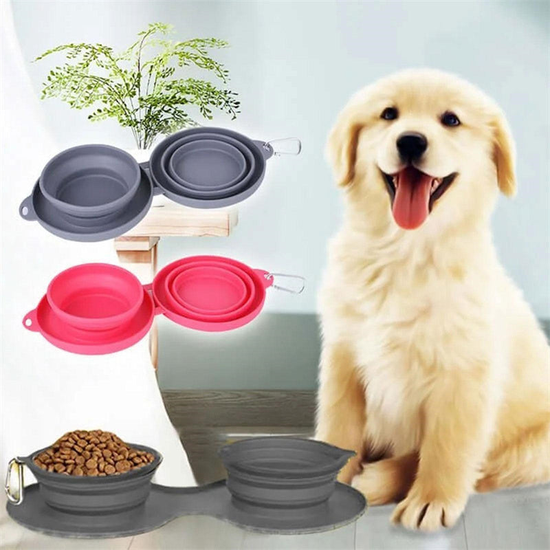 Rubber Foldable Double Bowl 