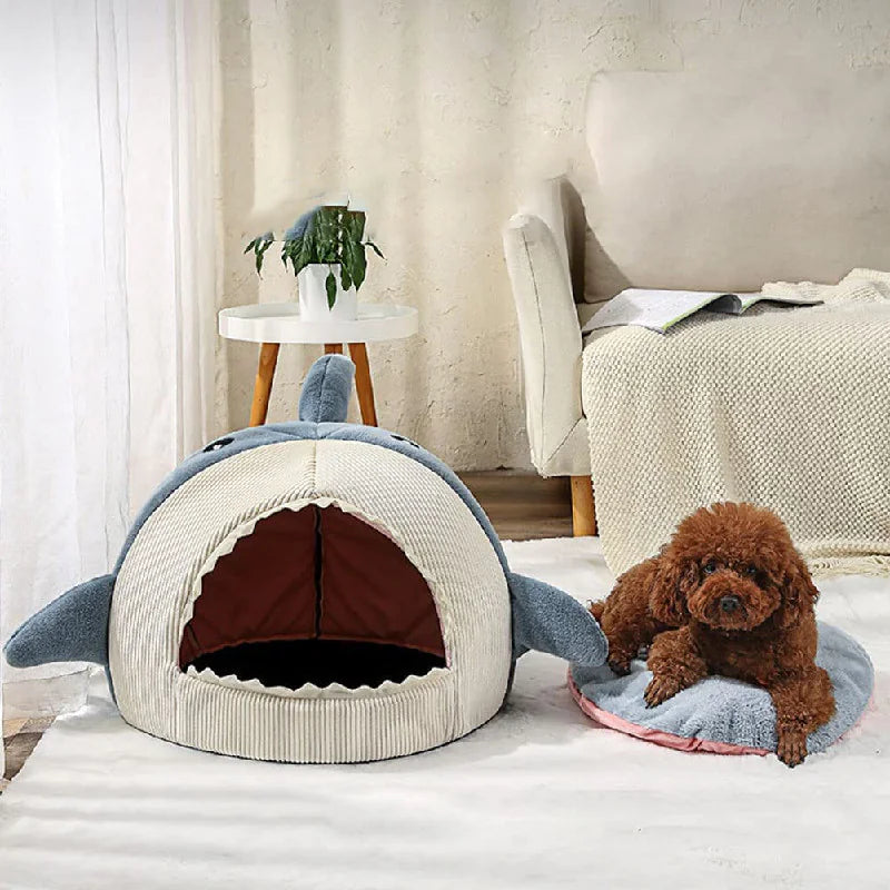 Luxury Plush Shark Pet Bed for Dogs and Cats