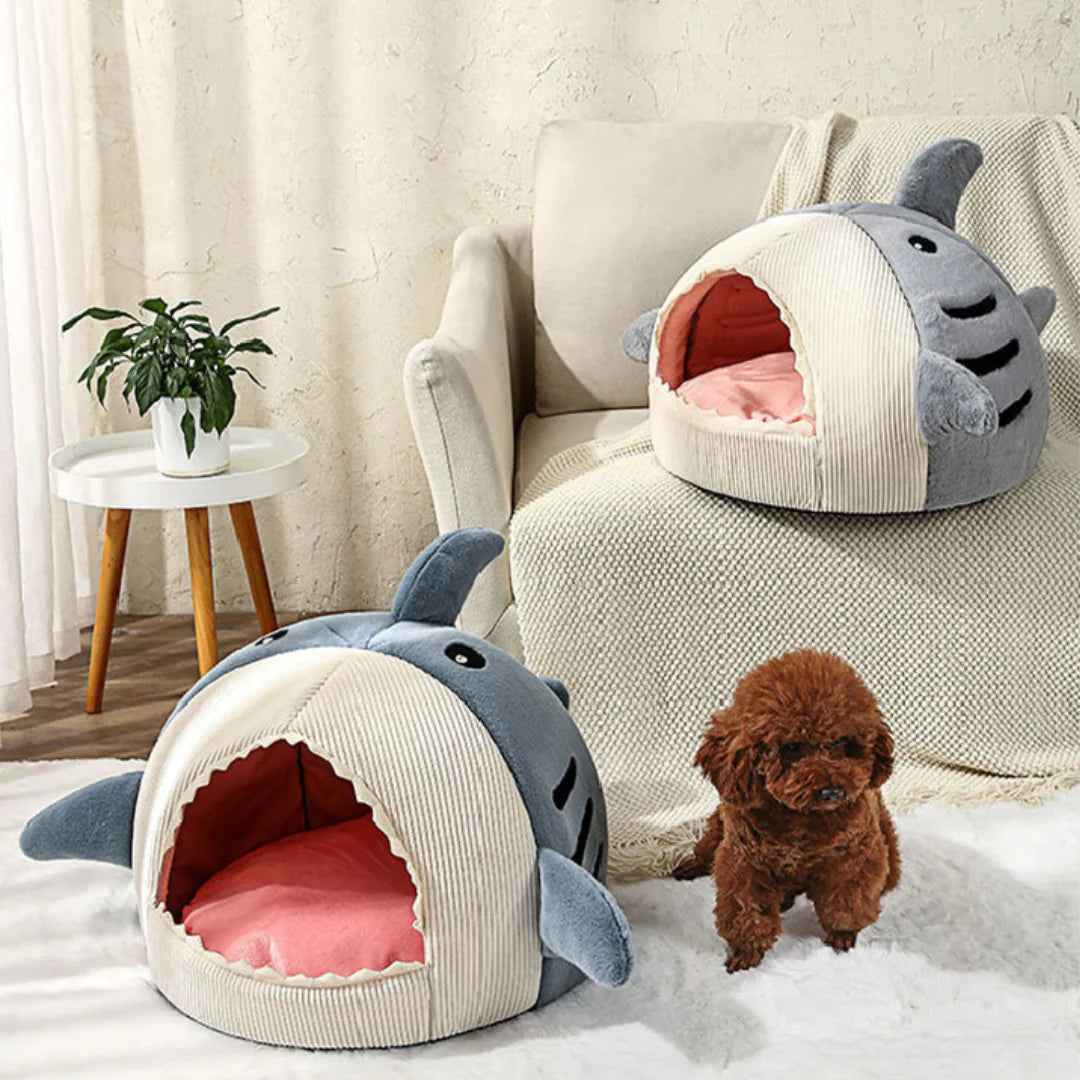 Luxury Plush Shark Pet Bed for Dogs and Cats