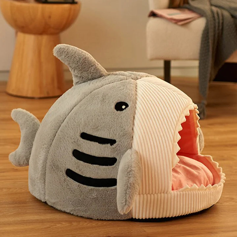 Luxury Plush Shark Pet Bed for Dogs and Cats